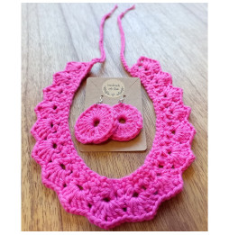 Conjunto Gargantilla + Pendientes Crochet Mirta Rosa