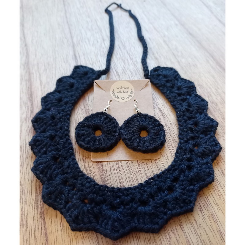 Conjunto Gargantilla + Pendientes Crochet Mirta Negro