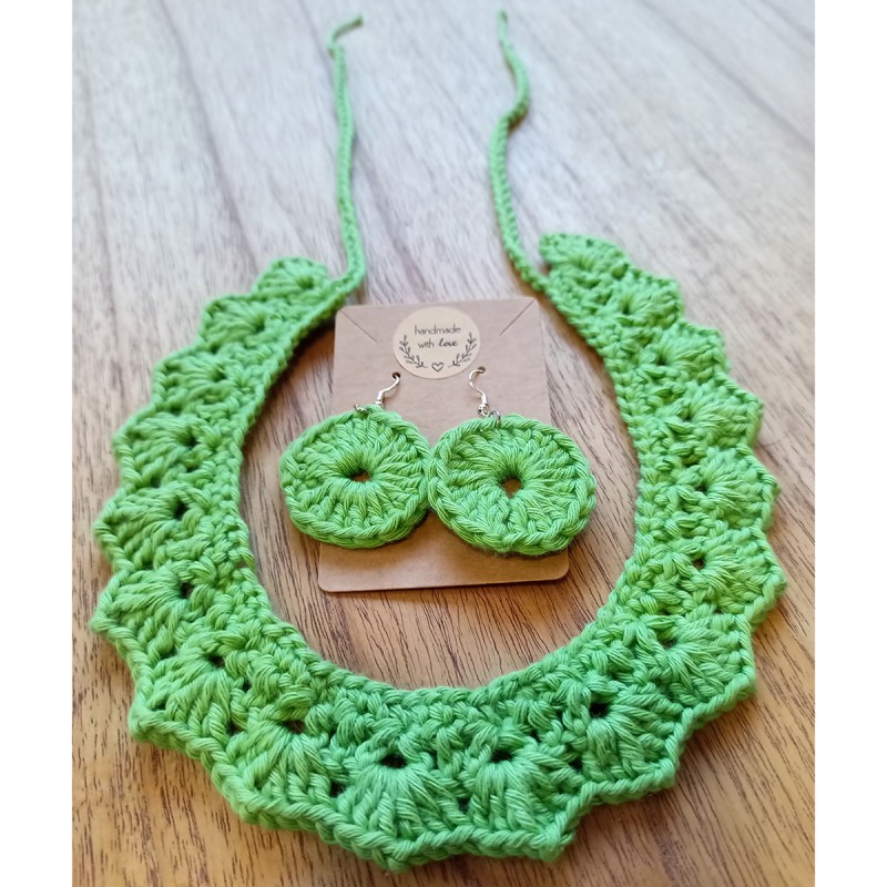 Conjunto Gargantilla + Pendientes Crochet Mirta Verde