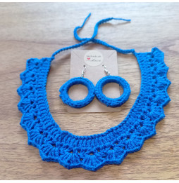 Conjunto Gargantilla + Pendientes Crochet Azul Klein