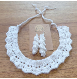 Conjunto Gargantilla + Pendientes Crochet Blanco
