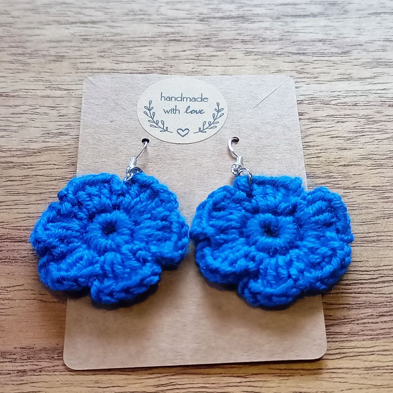 Pendientes Crochet Flores Azul Klein