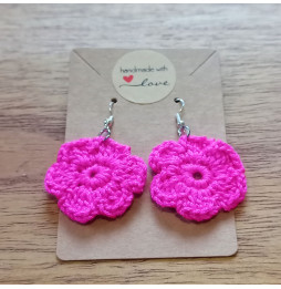 Pendientes Crochet Flores Rosa Chicle