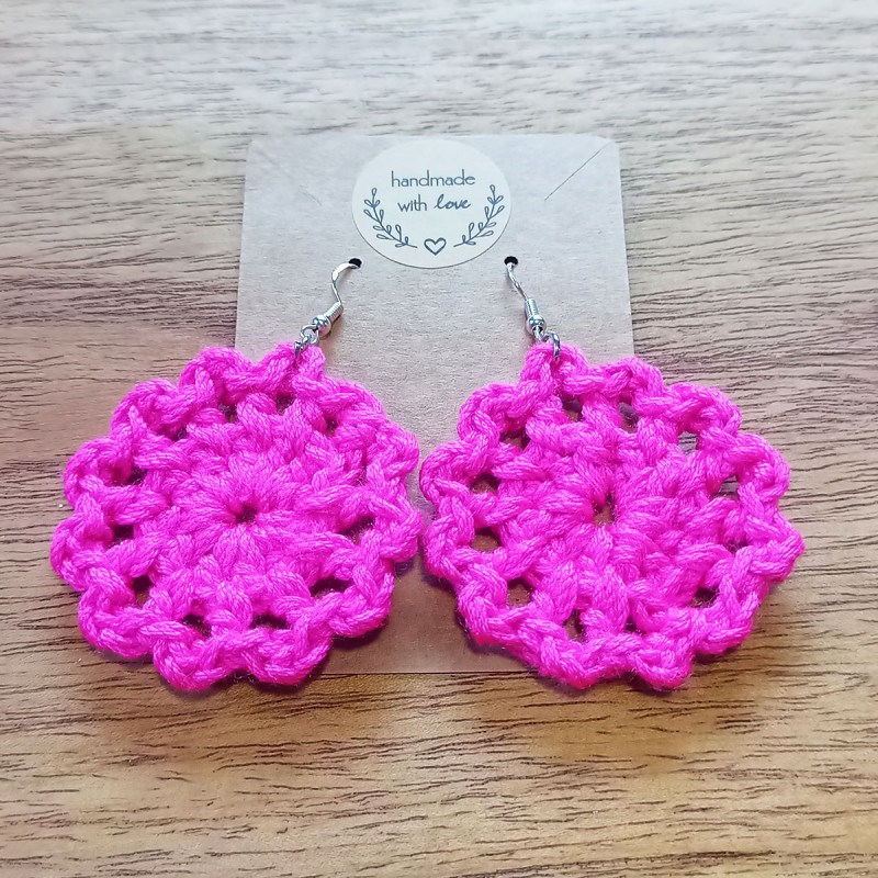 Pendientes Crochet Mandalas Rosa Chicle