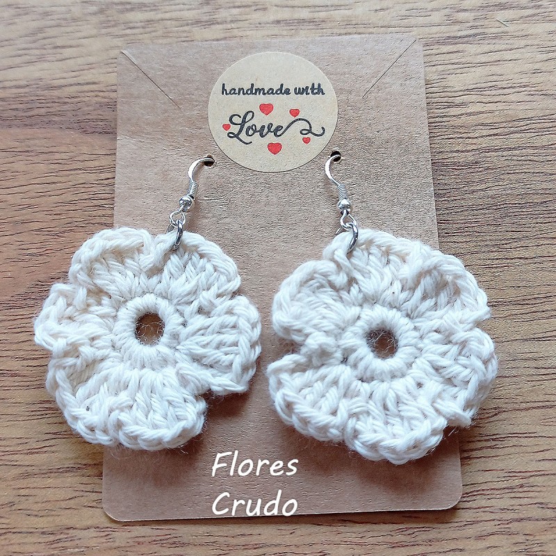 Pendientes Crochet Flores Crudo