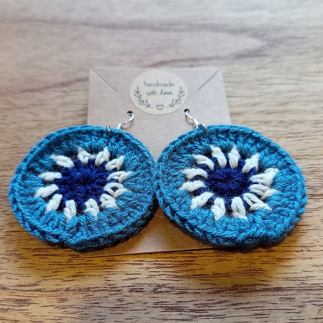 Pendientes Crochet Círculos Azul Crudo Marino