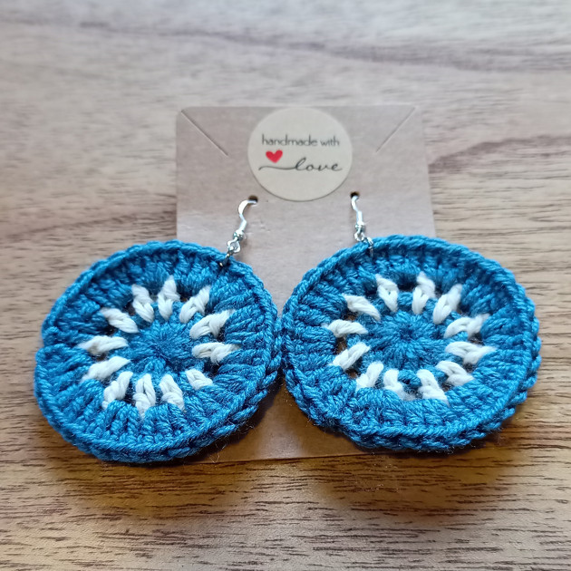 Pendientes Crochet Círculos Azul Crudo