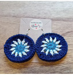 Conjunto Gargantilla + Pendientes Crochet Marino Crudo Azul